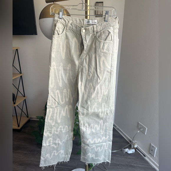 Zara khaki pattern crop jeans - Picture 1 of 6